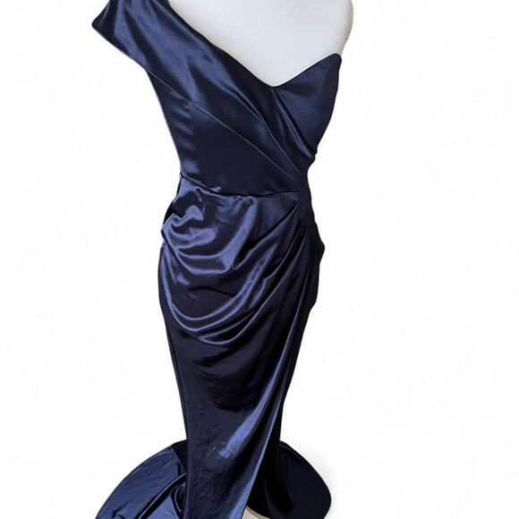 Nookie Zodiac Gown Navy One Shoulder Ruched Formal Maxi Dress Size XS NWT - Picture 3 of 8